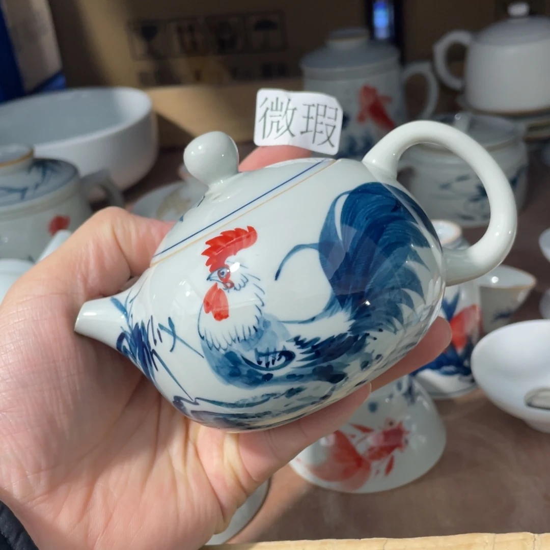 釉下手绘茶具微瑕