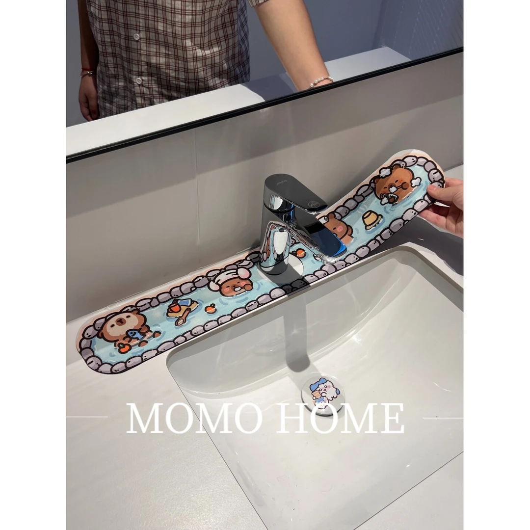 MOMO卡通可爱新款水龙头沥水垫防溅硅藻卫生间洗手台垫厨房水池