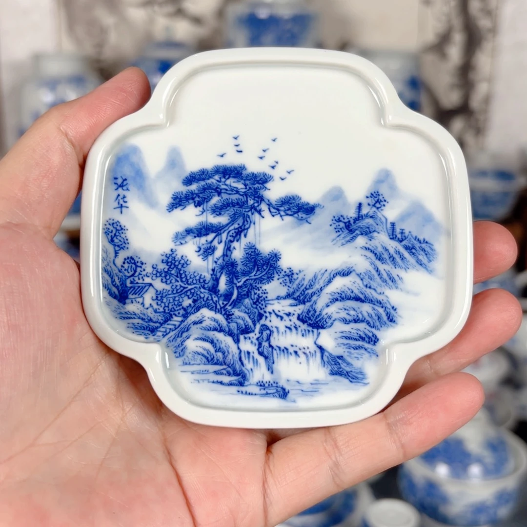 峰***青花瓷器手绘作品陶瓷杯垫