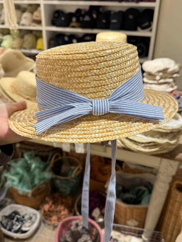 老莫推荐非常好看儿童草帽（蓝条纹）
