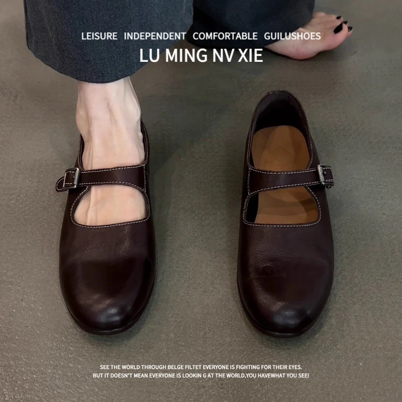 羊皮版~2025新款复古法式赫本风玛丽珍鞋女真皮法式羊皮低跟单鞋