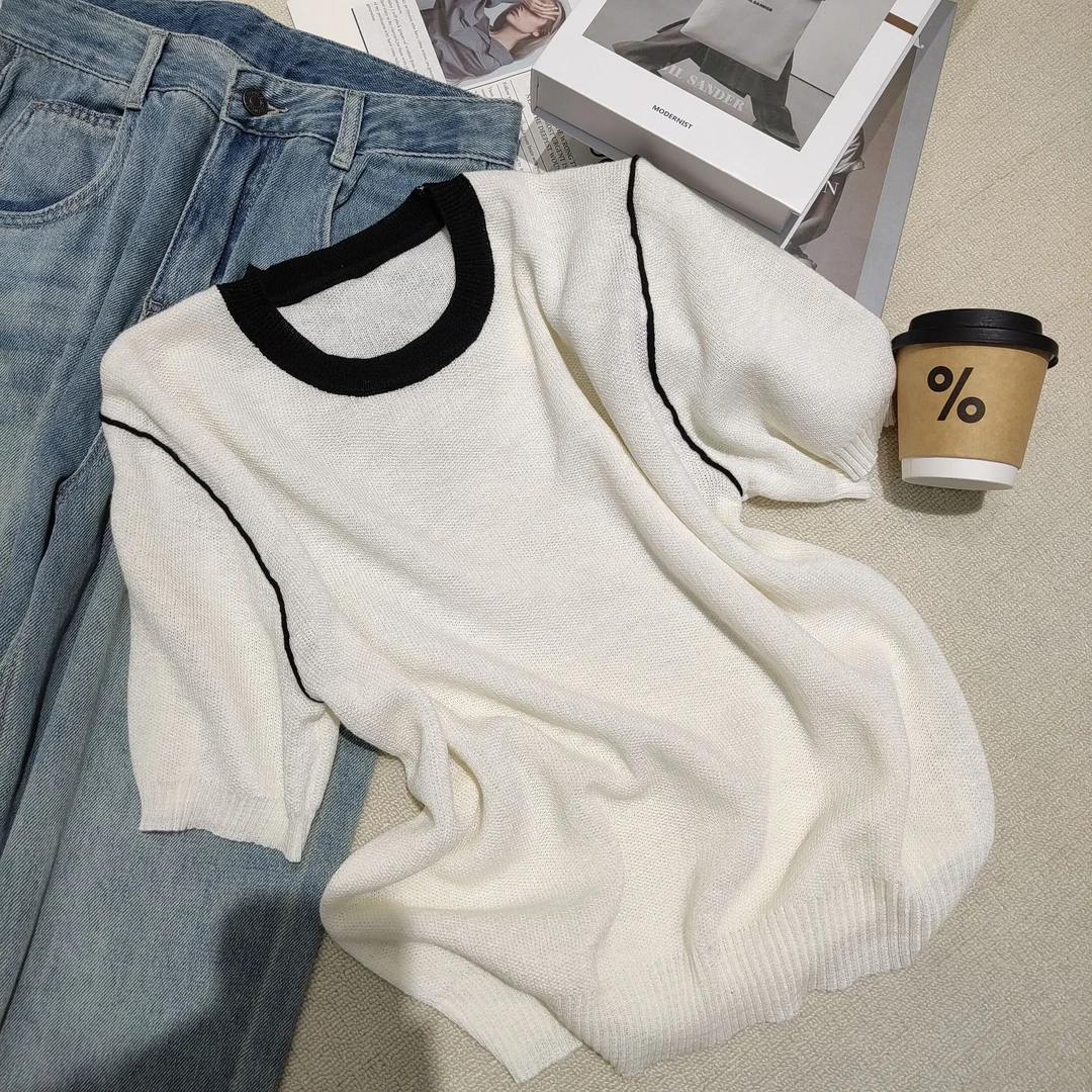 木子女装批发休闲中袖百搭宽松显瘦圆领时尚气质针织衫DZG0813