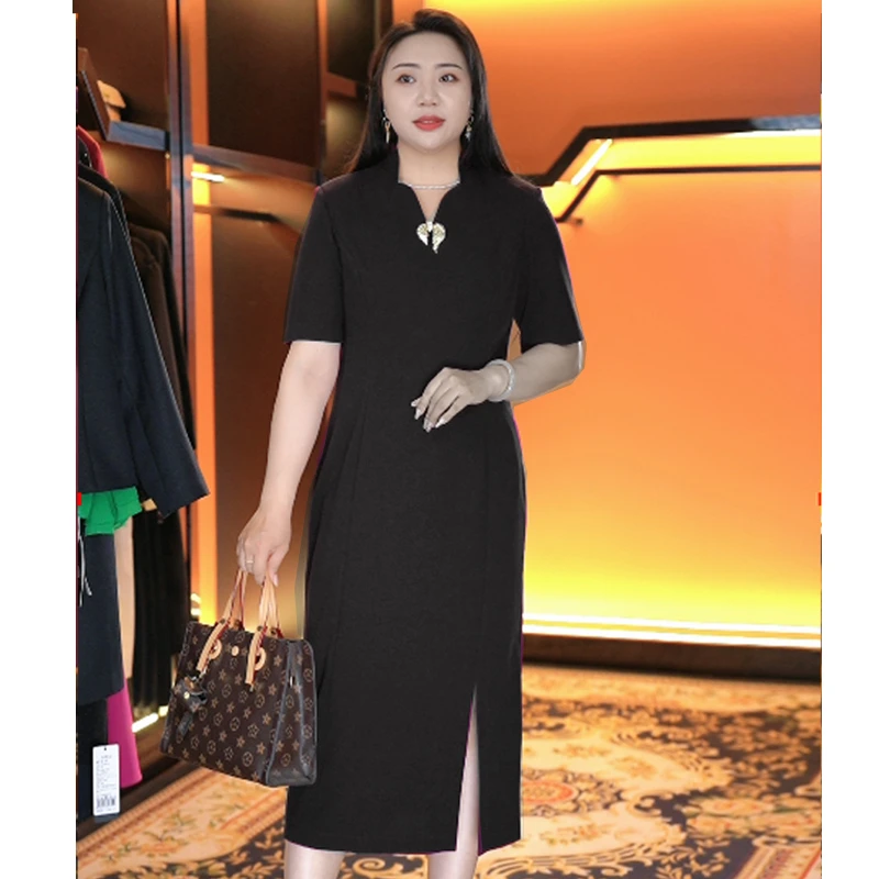 蔓缇蜜丝大码女装胖MM大码遮肉显瘦减龄连衣裙2025夏装新中式国风
