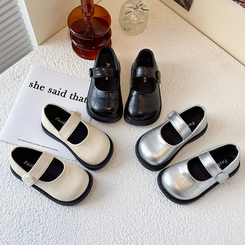 【银河】2025春季新款格纹纹理皮芒果头单鞋皮鞋公主鞋XXJ-C03