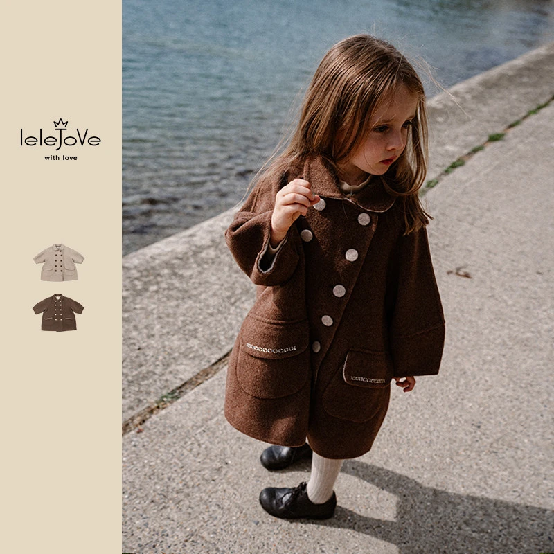 lelejove北欧风儿童毛呢大衣宝宝绵羊毛双面呢双排扣大衣4AT35698