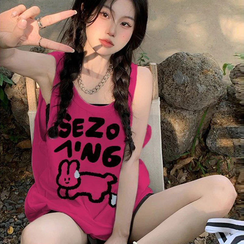 美式慵懒纯棉吊带背心女夏季小个子内搭宽松休闲无袖t恤外穿上衣