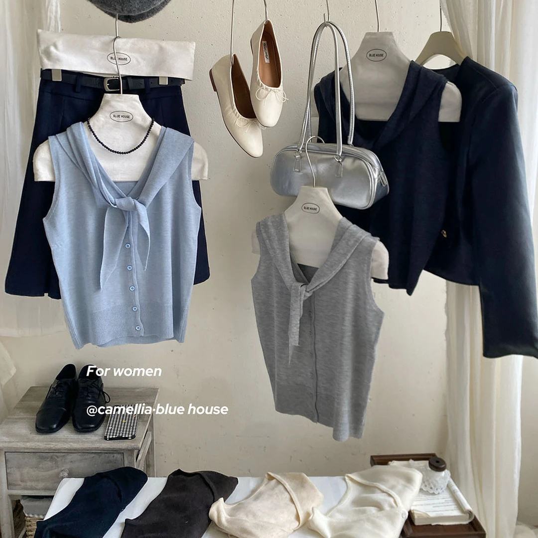 韩系柔软细V领针织开衫马甲女秋内外穿老钱风披肩两件套上衣