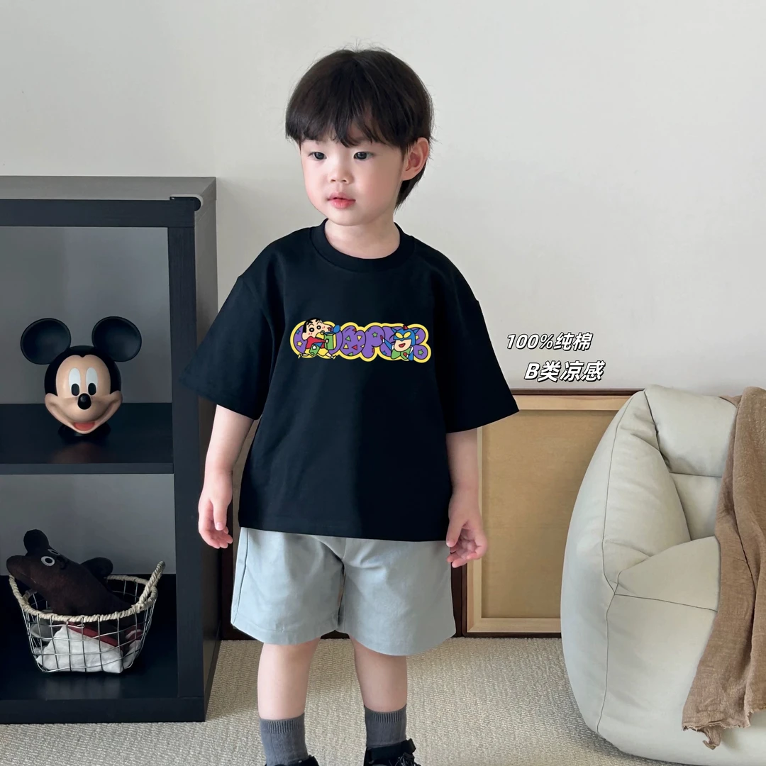 儿童夏季新款短袖T恤男童女童卡通洋气图案上衣男宝宝半袖t恤打底