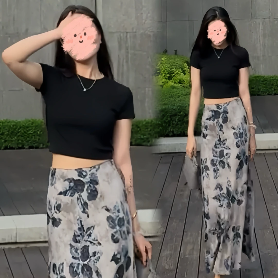 夏季新2025时尚洋气鱼尾复古气质百搭显瘦A字半身裙搭配纯色上衣