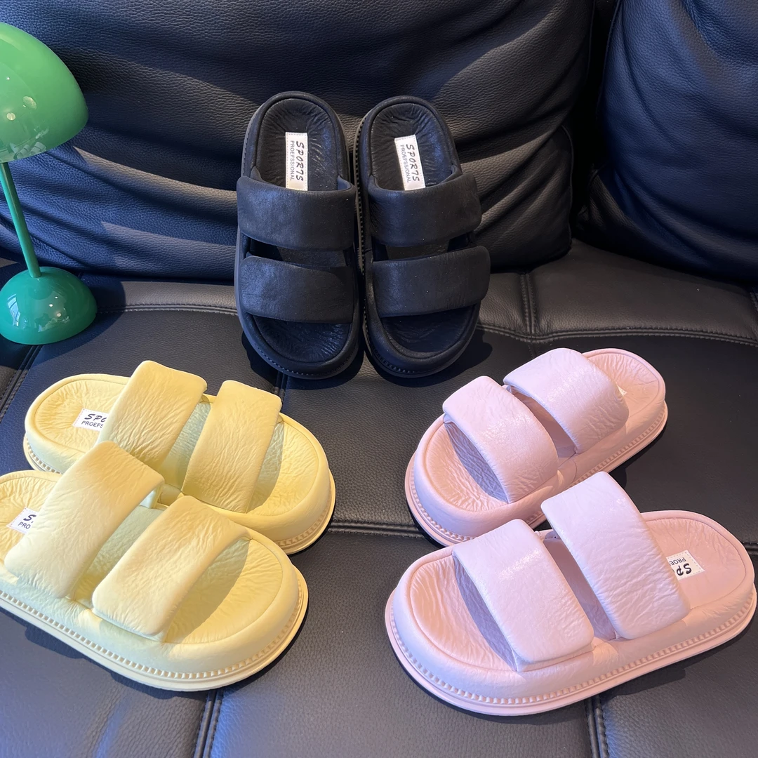 25年 网红彩色一字拖厚底增高百搭休闲洋气