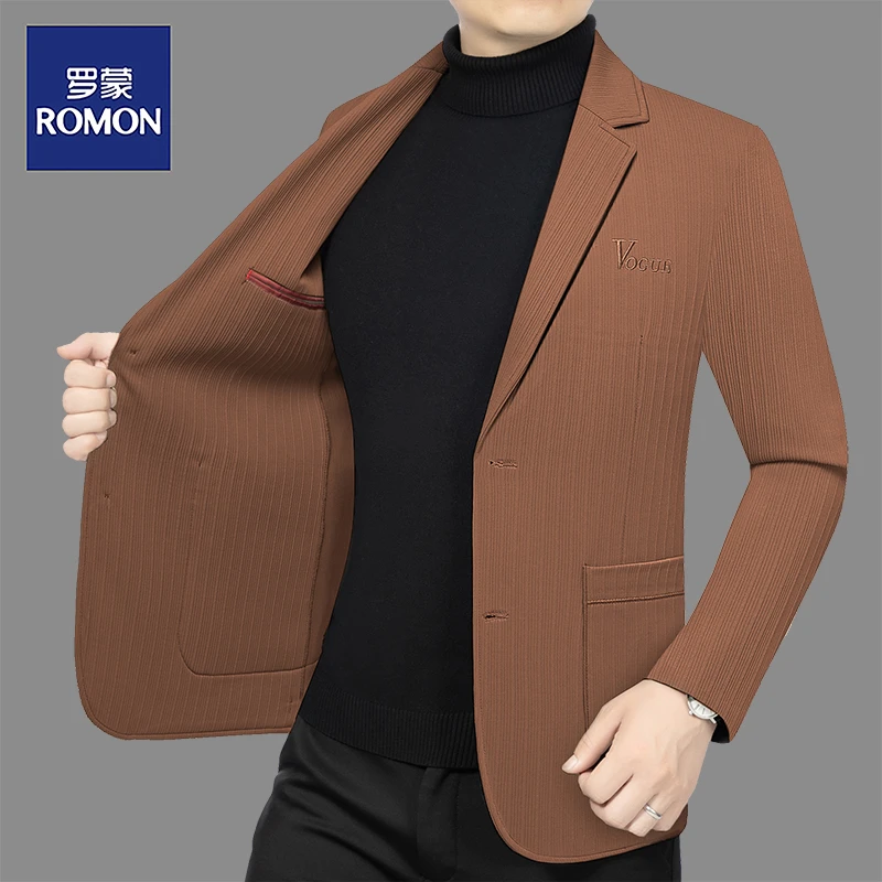 罗蒙男士新款高档商务休闲西服春秋季男装外套弹力西装领夹克潮流