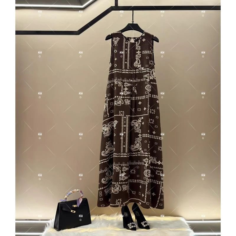 【李娜】夏季新款复古时尚百搭印花无袖连衣裙 H-796