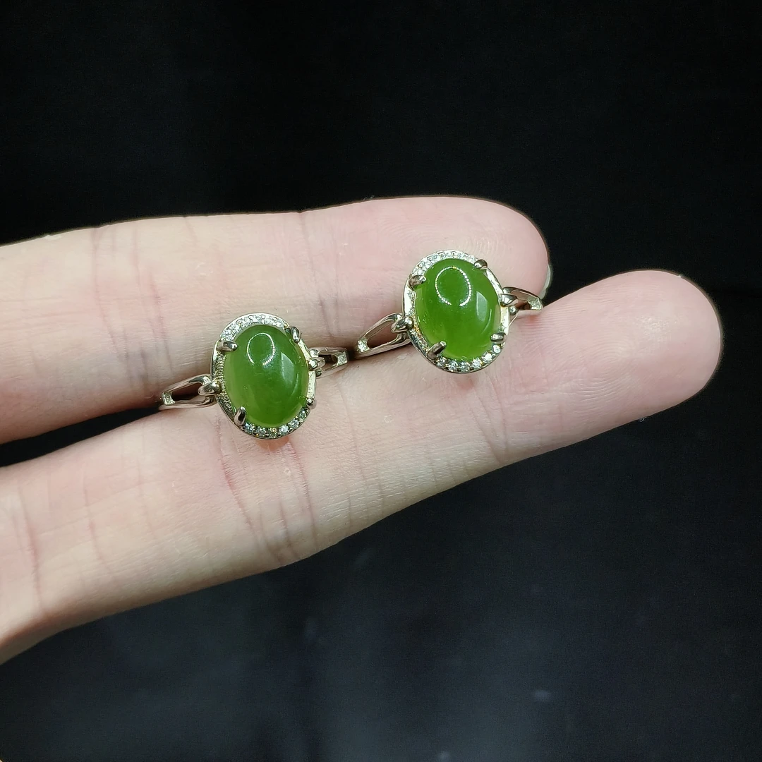 【东北哥精选】S925银和田玉蛋面戒指Y3【多样性发其一】约9-7mm