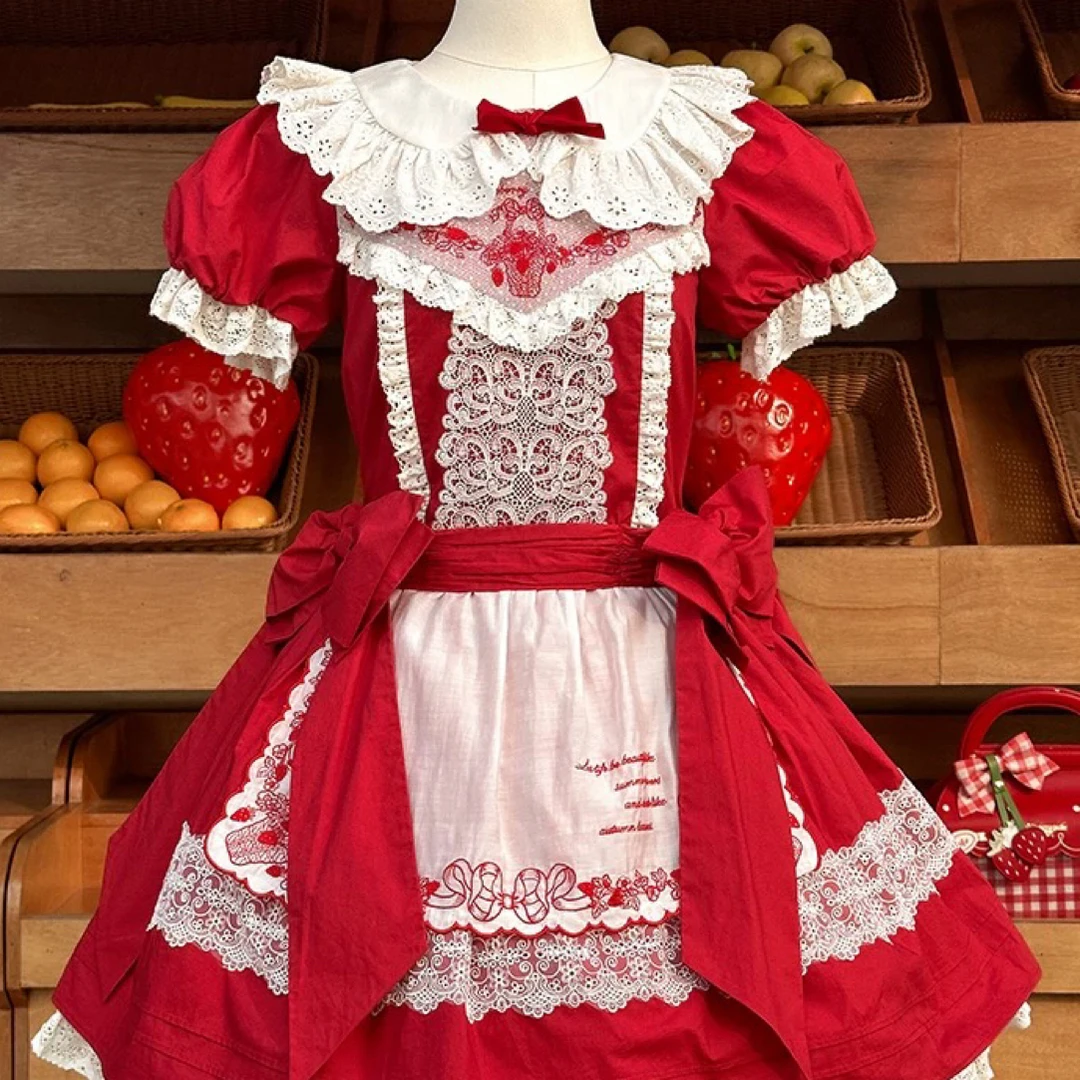 山东店现货草莓篮子Lolita低腰OP花与珍珠匣doll感可爱田园风