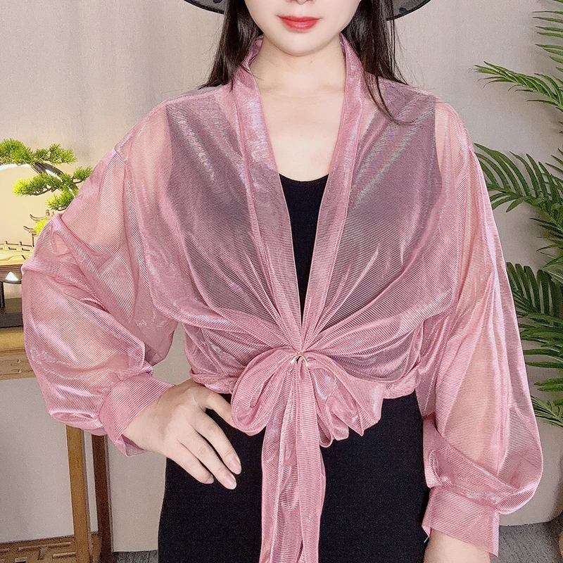 夏季气质幻灯丝渐变披肩遮阳护颈多功能百搭薄款女士宽松开衫披肩