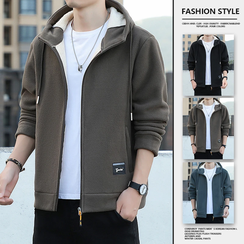 稻草人连帽卫衣外套男士秋冬季加绒加厚夹克宽松休闲摇粒绒潮牌开