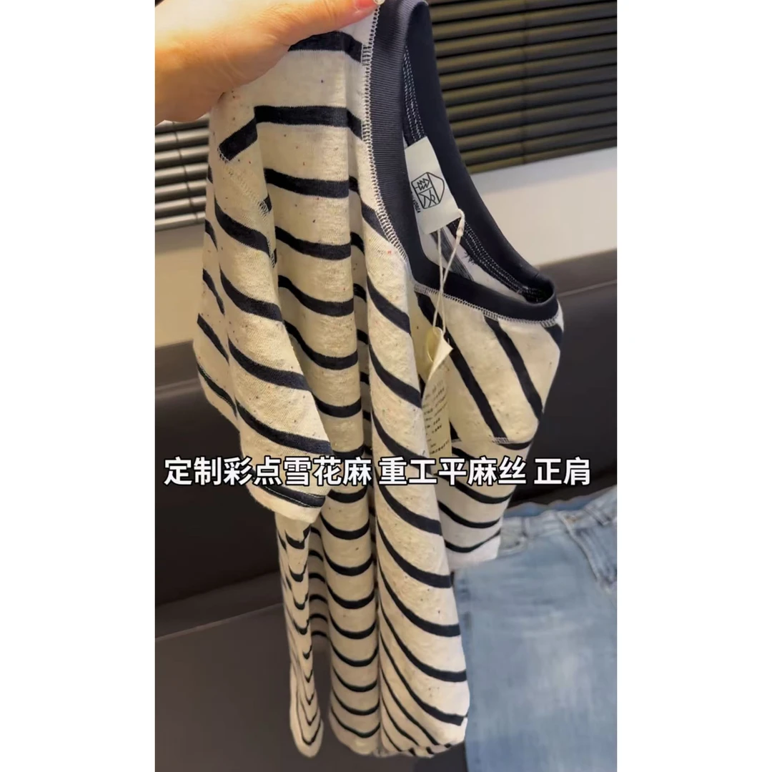 今年流行穿搭2025夏季新款温柔风条纹减龄休闲风短袖圆领T恤上衣