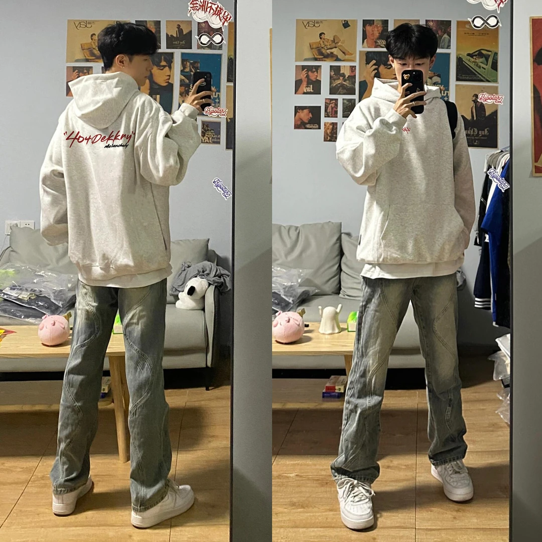 美式创意ins字母印花宽松连帽卫衣男女秋冬季休闲百搭情侣款上衣