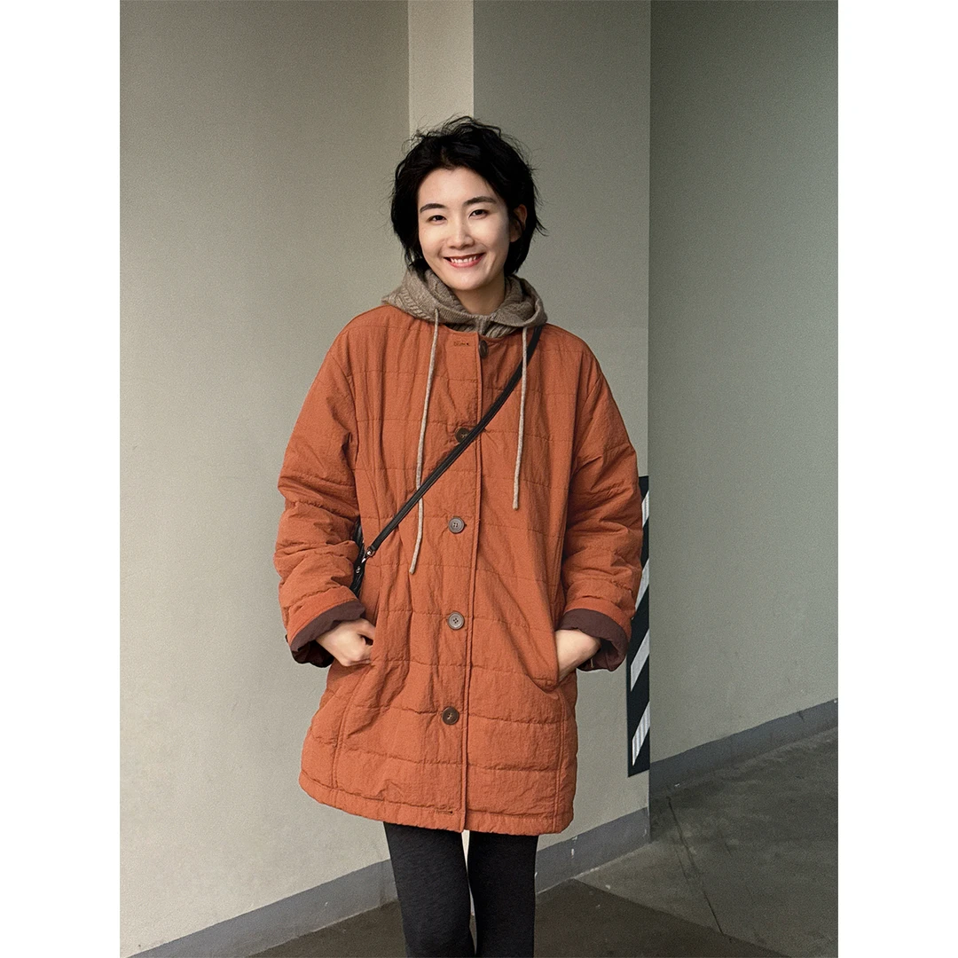 LANGQING 日系小众宽松衔缝格棉服47289#