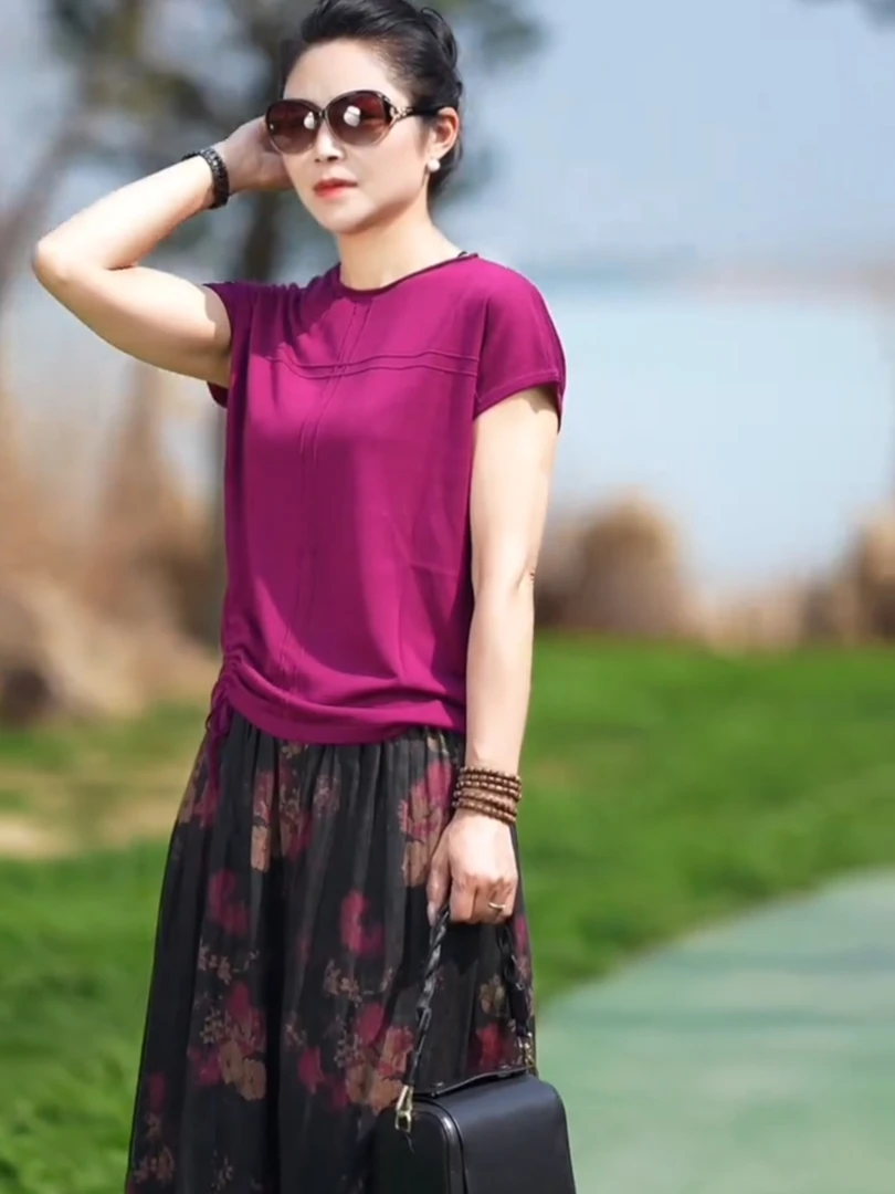 [工厂直销套装]夏季新款民族风多巴胺简约短袖碎花半身裙X47+Q280