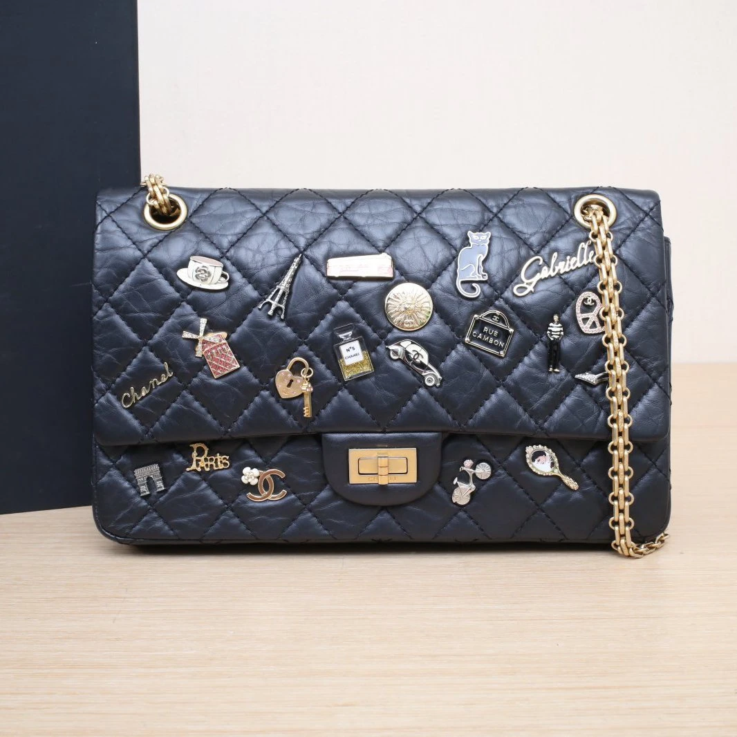 99新 Chanel/香奈儿 珊珊专属2.55口盖包 大号皮革25开 金扣 镜子