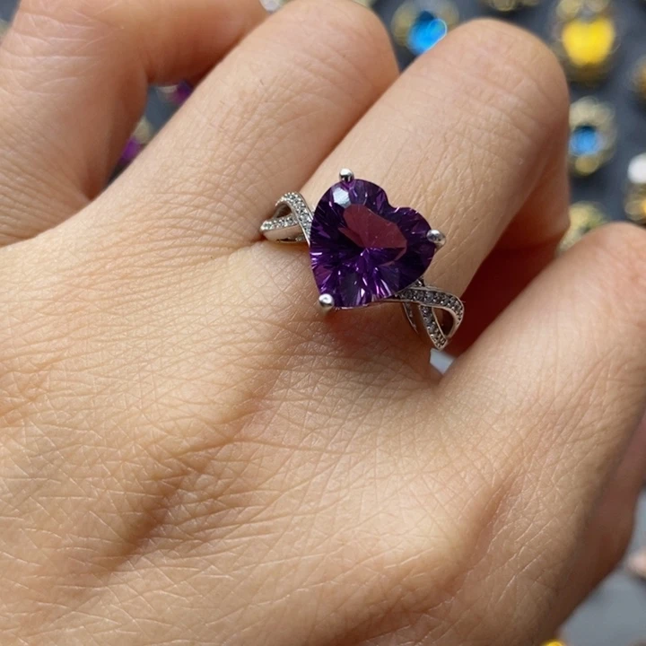 水晶戒指银S925镶嵌天然水晶戒指