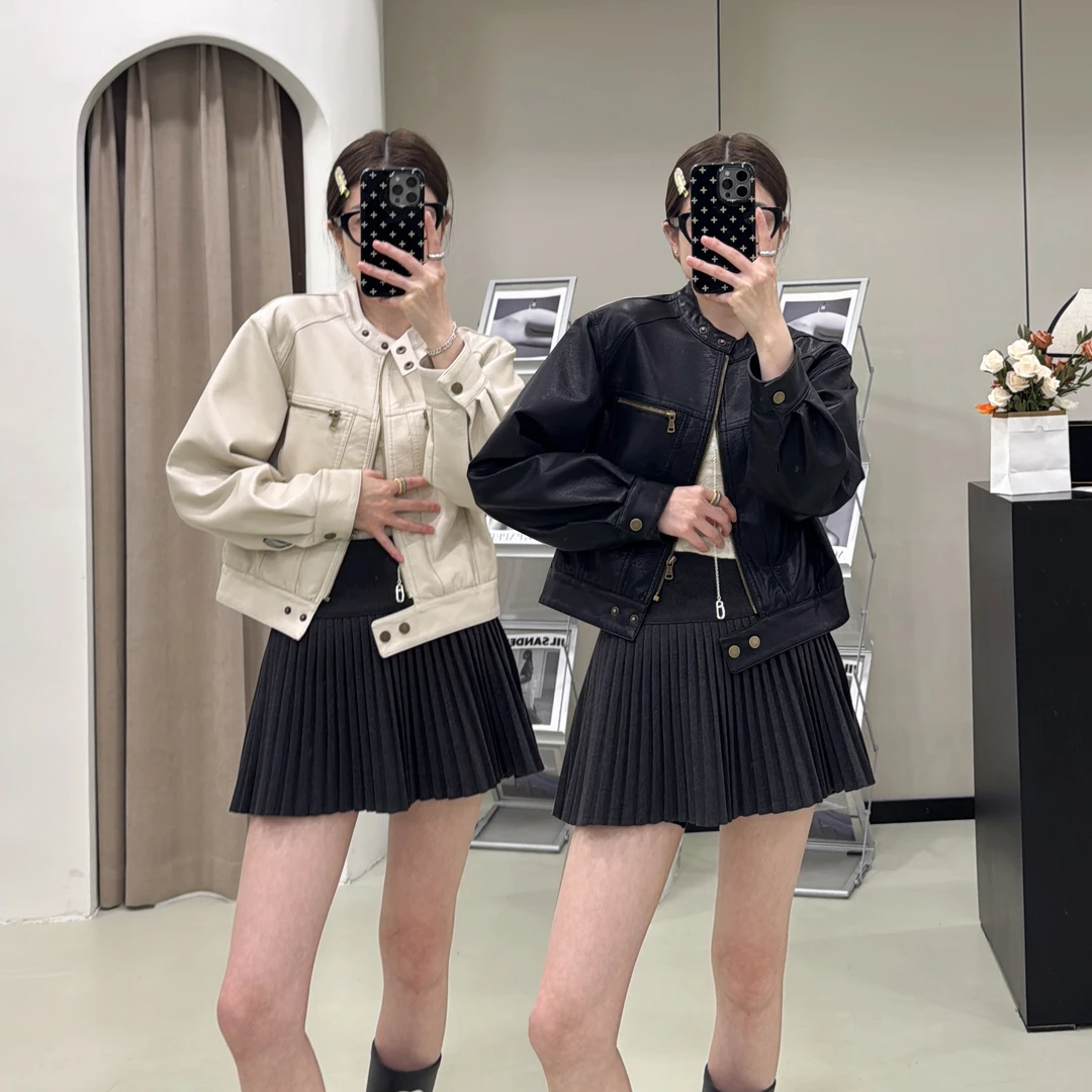 【ZMMY严选私服】春季新款高级感立领拉链机车服皮衣5021903