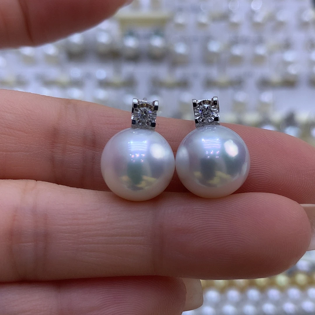 海水珍珠18K金镶嵌耳饰12-13mm澳白