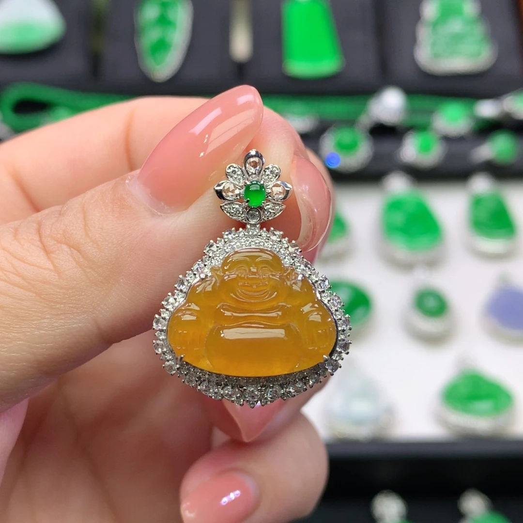 翡翠18K金镶嵌吊坠(不含链)