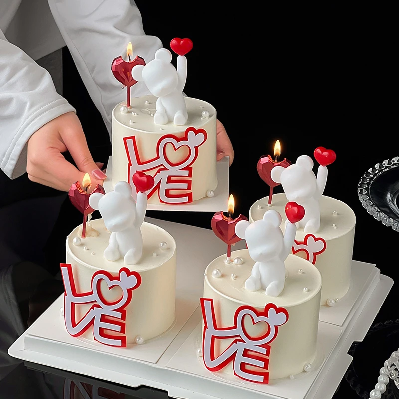 520情人节蛋糕装饰比心告白小熊摆件爱心LOVE情侣告白亚克力插件