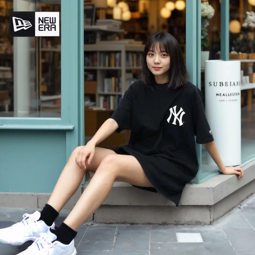 New Era x MLB 联名款  纽约洋基队 logo圆领厚款T恤