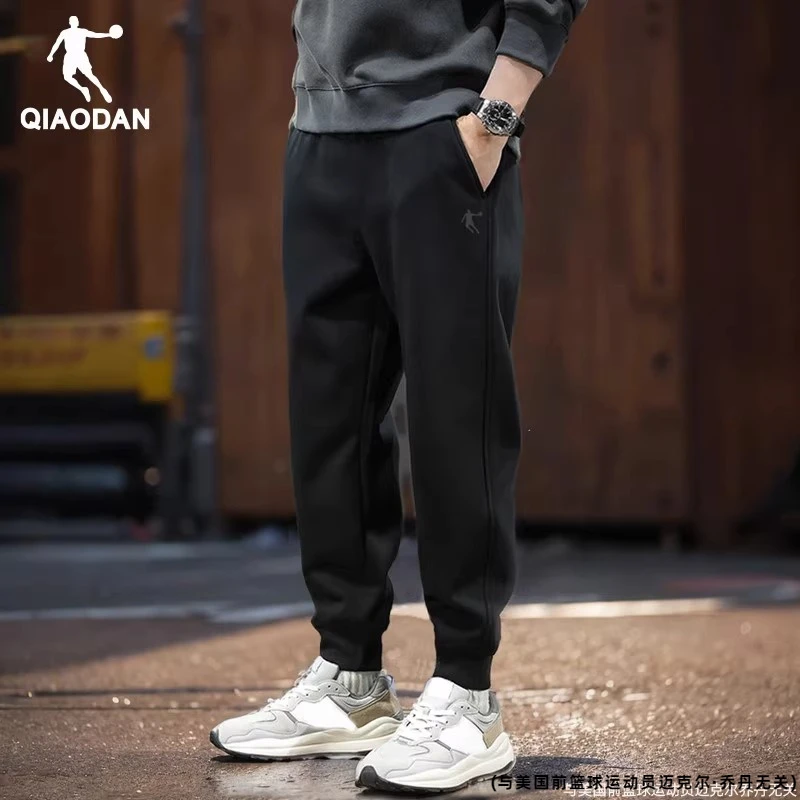乔丹运动裤男休闲裤针织卫裤2025冬季新款宽松男裤黑休闲跑步长裤