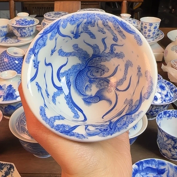 名窑口 鱼藻超大压手杯放漏