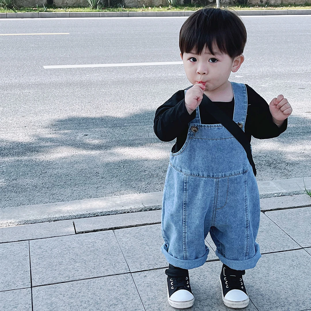 牛仔背带裤春秋季新款韩版童装男女童韩系宝宝洋气潮休闲长裤1.0