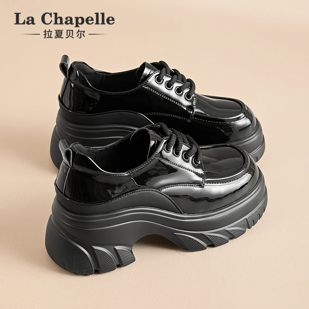 拉夏贝尔厚底高跟小皮鞋2025秋季新款英伦风系带乐福鞋日系JK单鞋