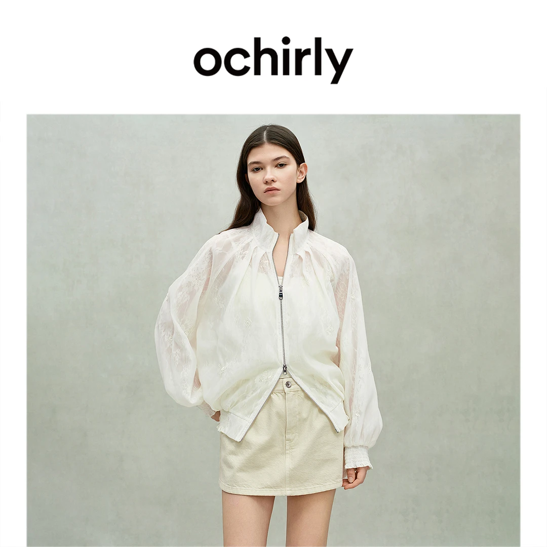 OCHIRLY欧时力 重工蕾丝刺绣休闲外套女灯笼袖上衣2025夏季新品
