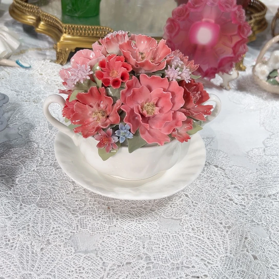 陶瓷0159骨瓷康乃馨花坛礼盒装