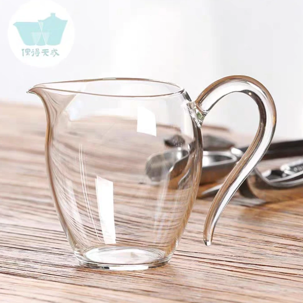偶得天成高档玻璃透明把手公道杯耐热耐高温透明茶海300ML家用