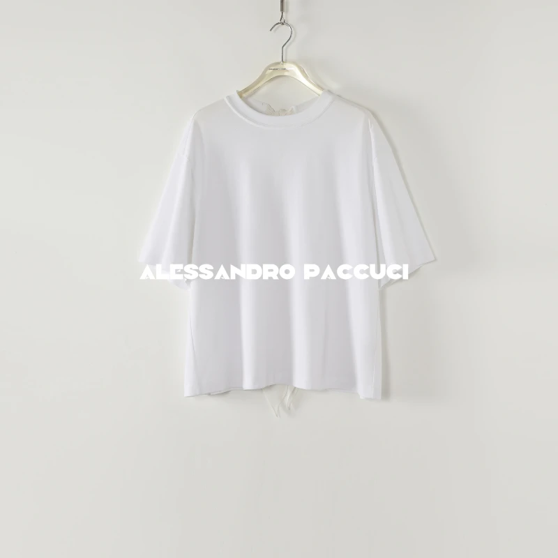 AP洛哥52063TT【飘逸】棉质后领系带设计纯色简约时尚百搭短袖T恤