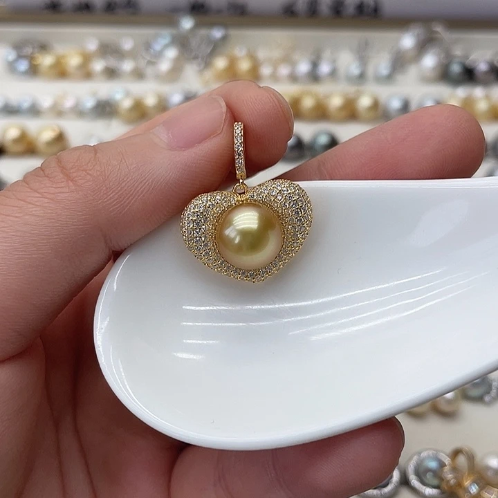银S925镶嵌海水珍珠吊坠(不含链)