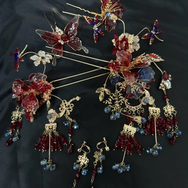 Z8118造液花高级贵气精致水晶流苏新娘新中式龙凤褂秀禾服饰品