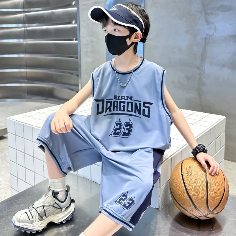 男童套装夏季薄款宽松无袖篮球服2025中大童休闲洋气儿童夏装透气