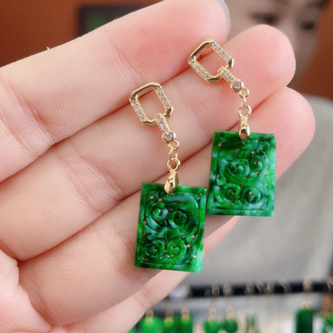 翡翠银S925镶嵌耳饰