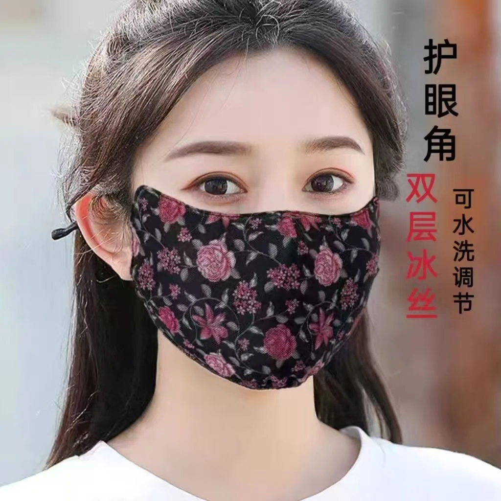冰丝口罩女薄款夏季防晒洋气高颜值蕾丝透气网纱护眼角护小花面纱