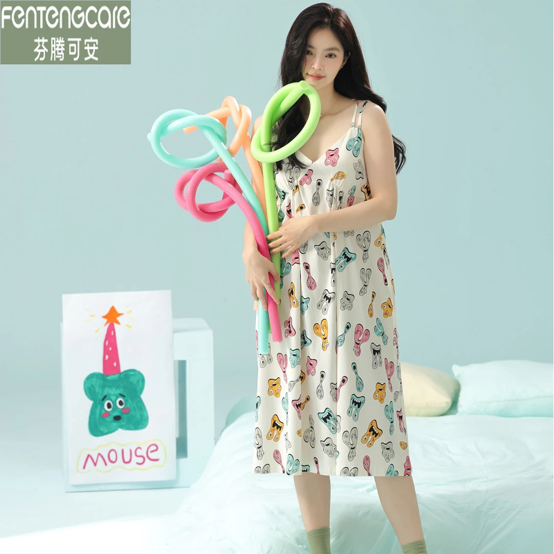 芬腾可安吊带睡裙女夏季透气薄款带胸垫凉感拉架棉夏天性感连衣裙