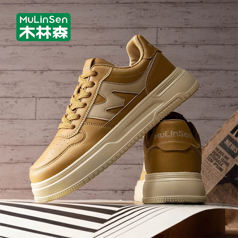 木林森男士板鞋2025新款秋季皮面琥珀流光休闲运动厚底耐磨潮鞋