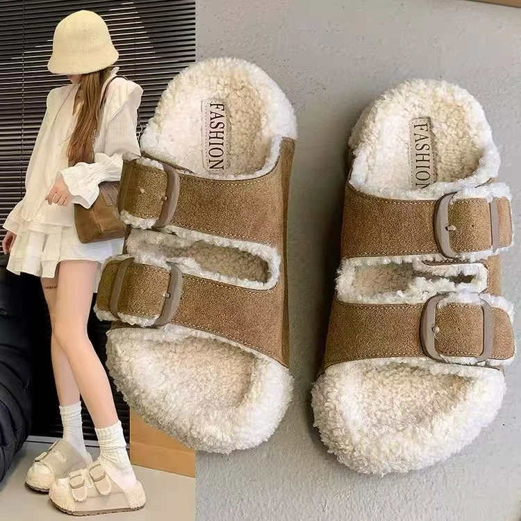 小敏家 清货 就几双~网红爆款厚底增高毛毛勃肯棉拖鞋999-1