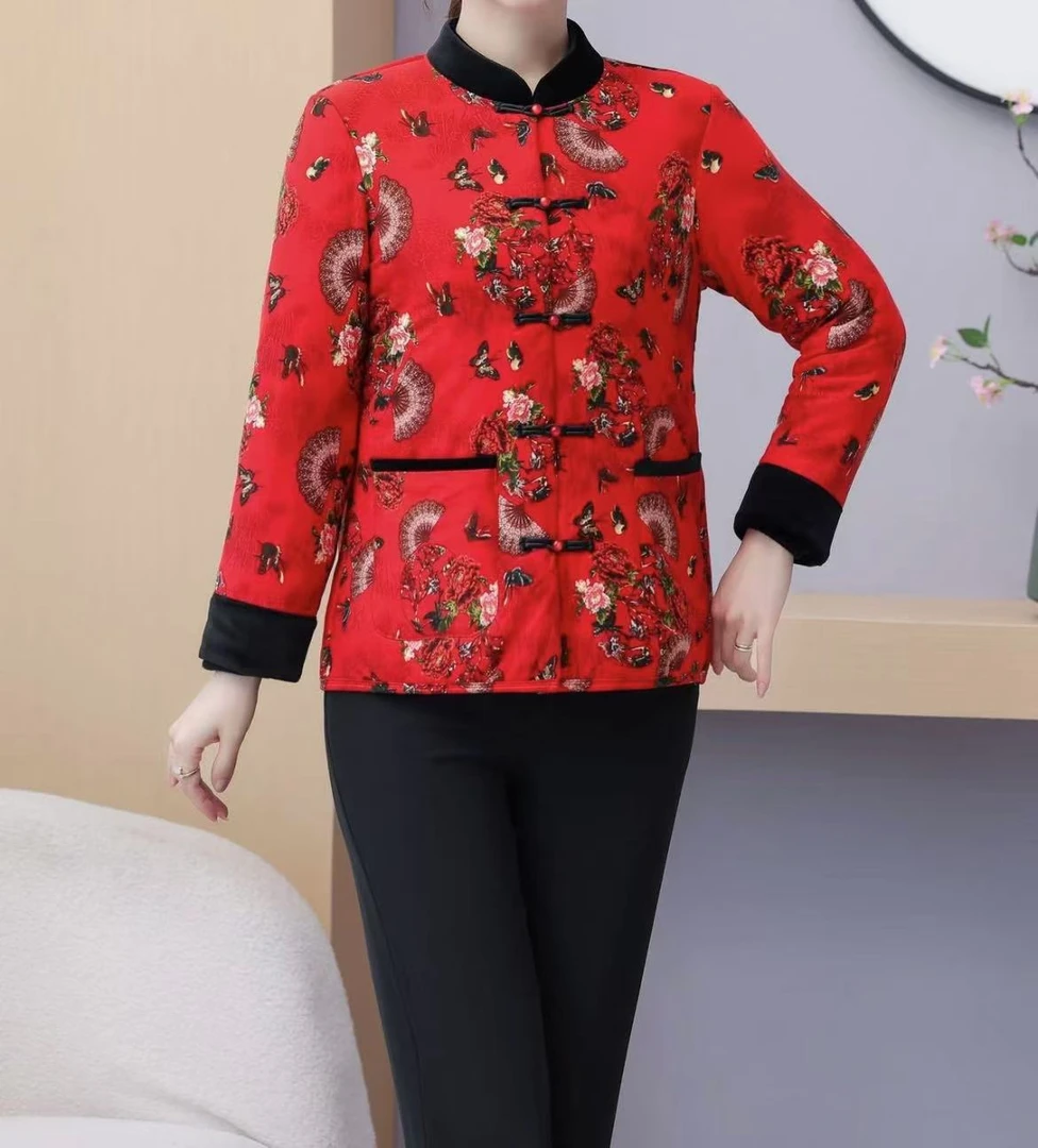 新款秋冬棉衣外套女装加绒加厚妈妈保暖棉服【盘扣棉袄】