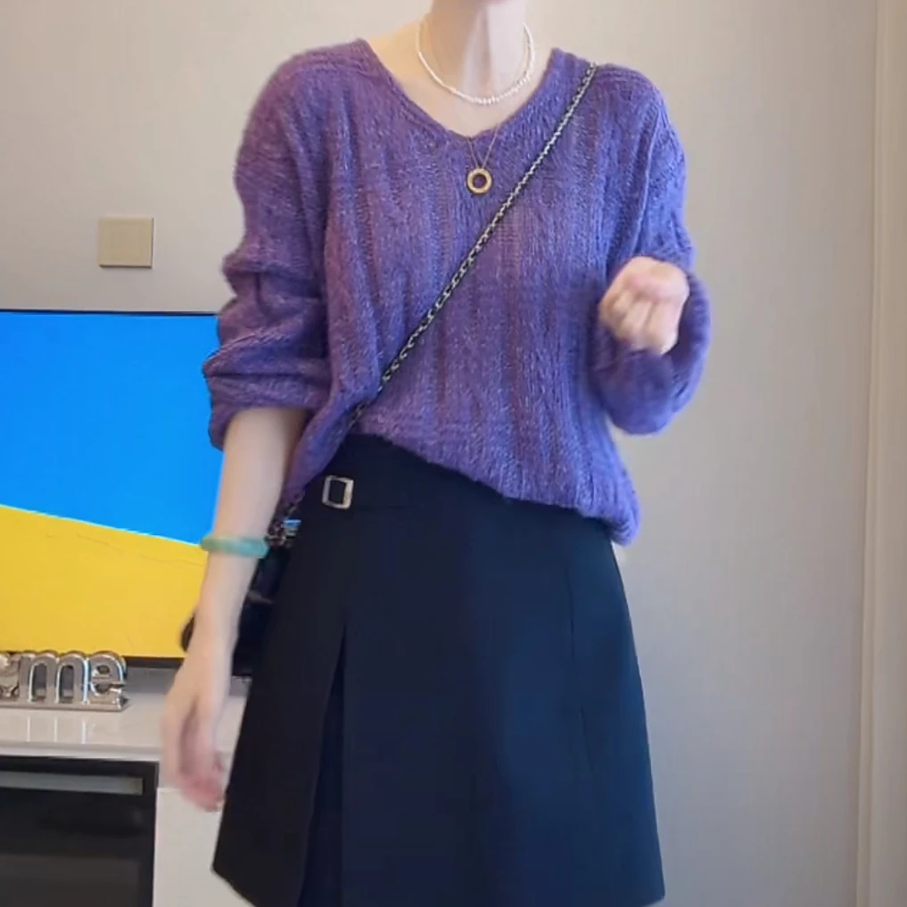 设计感百搭麻花纹软糯套头针织毛衣女2025早秋新款时尚V领长袖