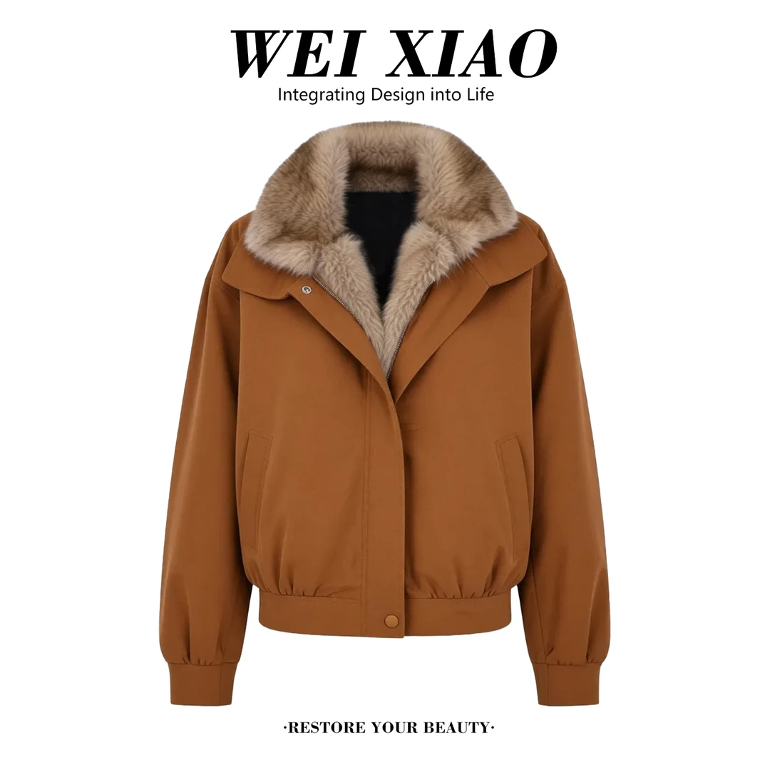 美式复古翻领上衣外套女2025冬季新款小个子厚款短款独特漂亮外套